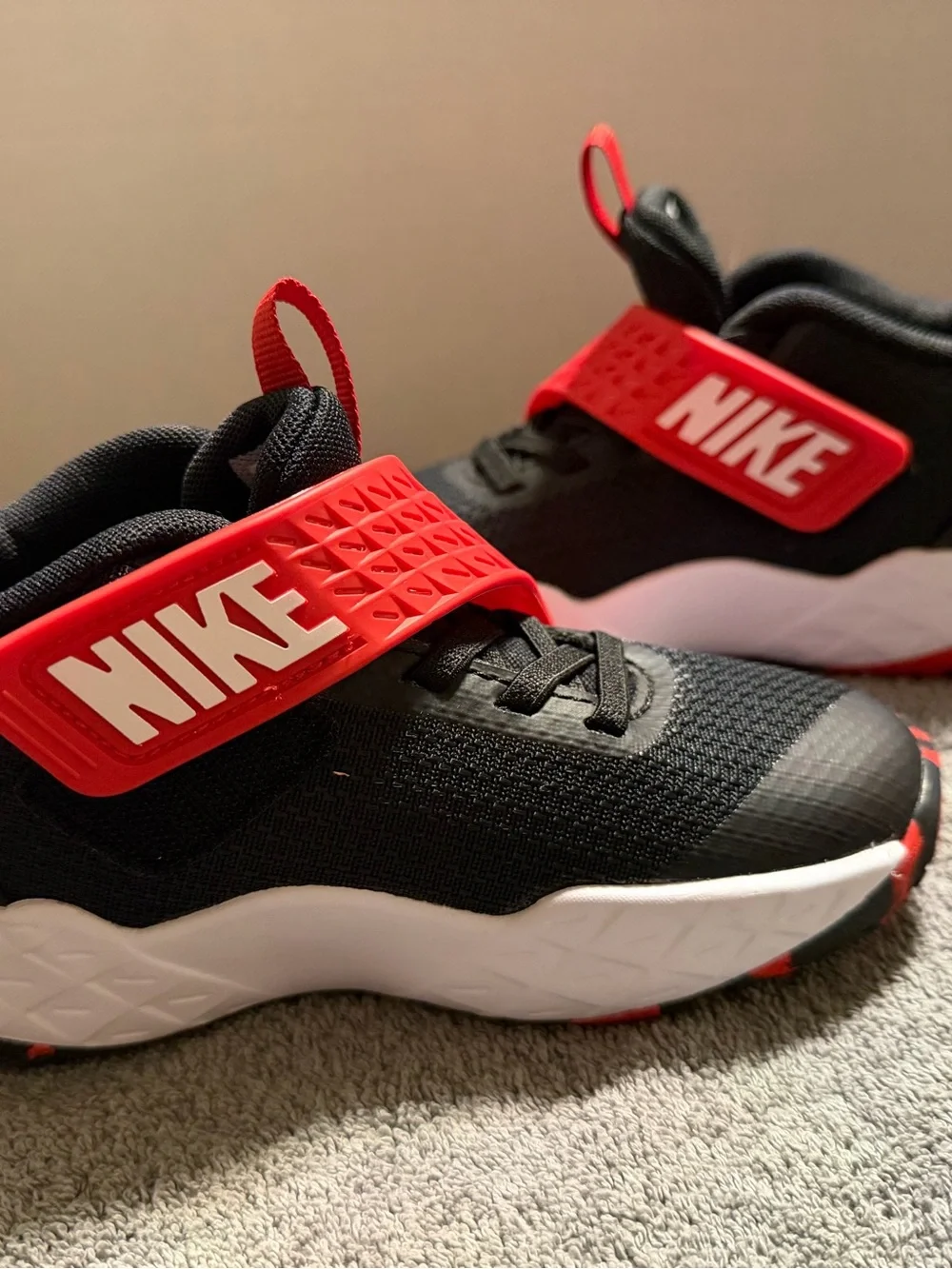 Synthetic Mesh Nike Team Hustle D 12 (PS) Black Red Sneakers Size 12C